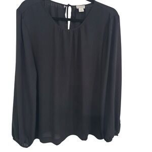 J. by J. Crew Womens Black Tie Neck Keyhole Back Long Sleeve Blouse Size 16